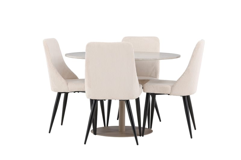 Lycke Matgrupp 110 cm Rund med 4 Leone stolar - Beige/Beige - Möbler - Bord & matgrupper - Matgrupper