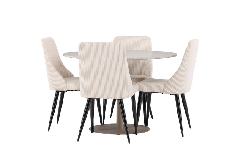 Lycke Matgrupp 110 cm Rund med 4 Leone stolar - Beige/Beige - Möbler - Bord & matgrupper - Matgrupper