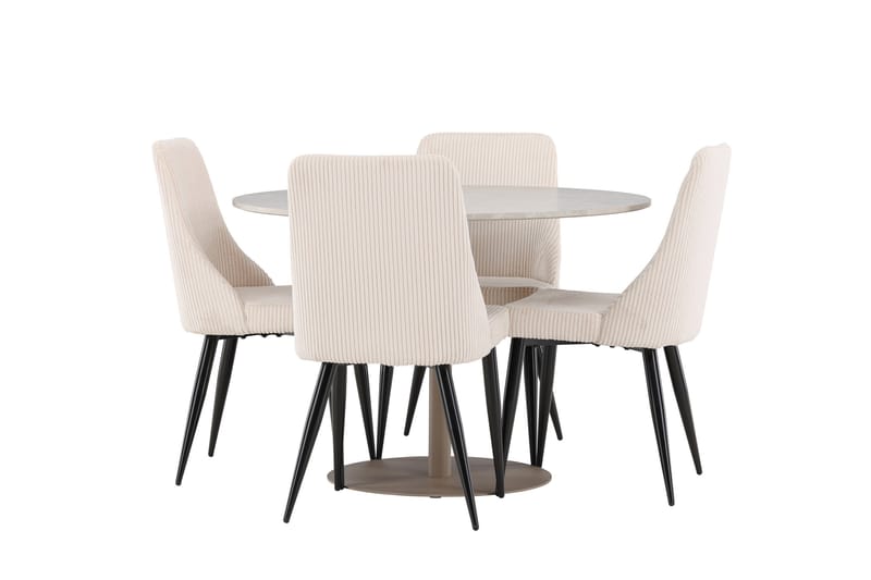 Lycke Matgrupp 110 cm Rund med 4 Leone stolar - Beige/Beige - Möbler - Bord & matgrupper - Matgrupper