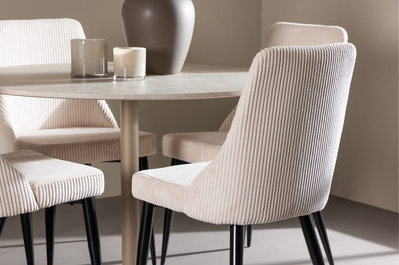 Lycke Matgrupp 110 cm Rund med 4 Leone stolar - Beige/Beige - Möbler - Bord & matgrupper - Matgrupper