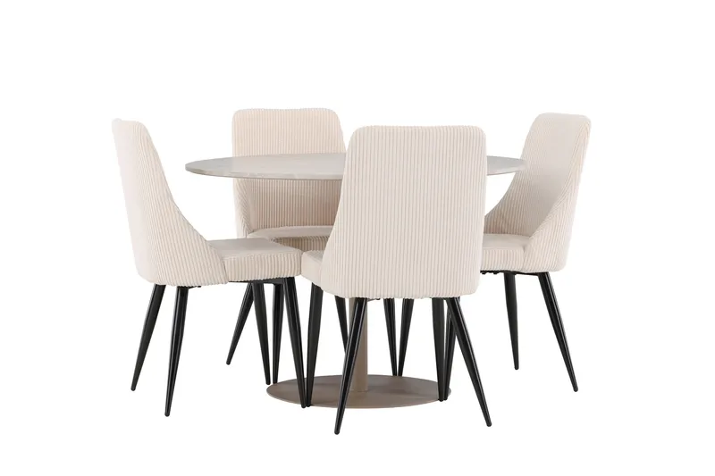 Lycke Matgrupp 110 cm Rund med 4 Leone stolar - Beige/Beige - Möbler - Bord & matgrupper - Matgrupper