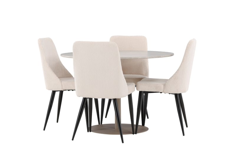 Lycke Matgrupp 110 cm Rund med 4 Leone stolar - Beige/Beige - Möbler - Bord & matgrupper - Matgrupper