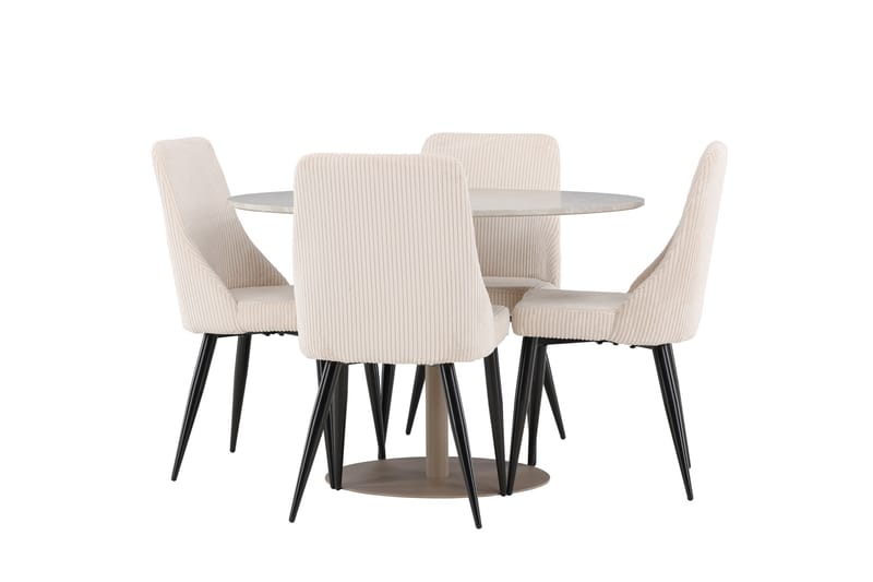 Lycke Matgrupp 110 cm Rund med 4 Leone stolar - Beige/Beige - Möbler - Bord & matgrupper - Matgrupper