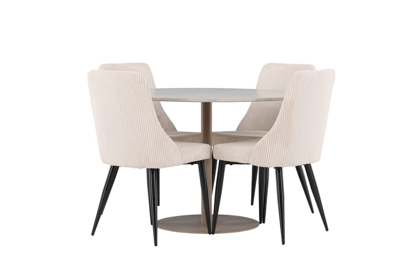 Lycke Matgrupp 110 cm Rund med 4 Leone stolar - Beige/Beige - Möbler - Bord & matgrupper - Matgrupper