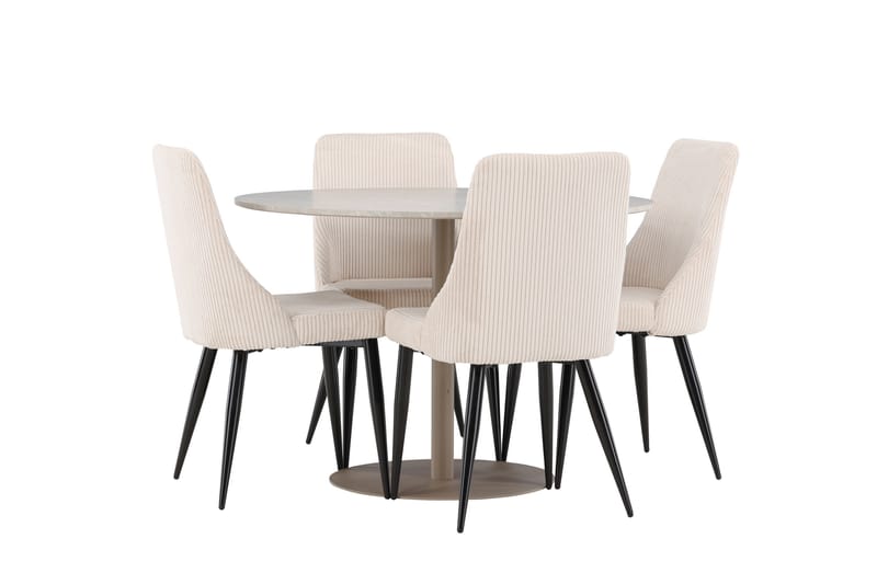 Lycke Matgrupp 110 cm Rund med 4 Leone stolar - Beige/Beige - Möbler - Bord & matgrupper - Matgrupper