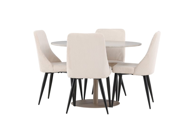 Lycke Matgrupp 110 cm Rund med 4 Leone stolar - Beige/Beige - Möbler - Bord & matgrupper - Matgrupper