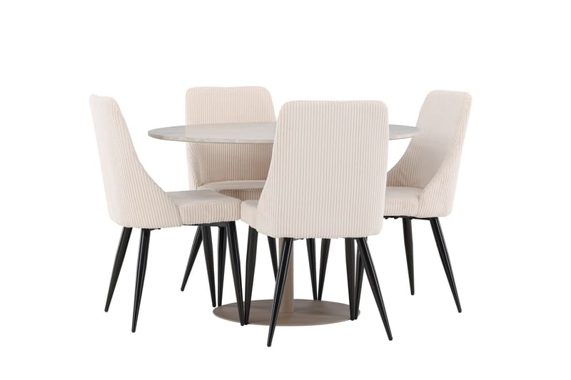 Lycke Matgrupp 110 cm Rund med 4 Leone stolar - Beige/Beige - Möbler - Bord & matgrupper - Matgrupper