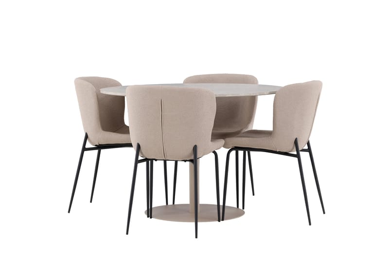 Lycke Matgrupp 110 cm Rund med 4 Modesto stolar - Beige/Beige - Möbler - Bord & matgrupper - Matgrupper