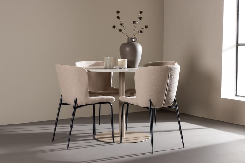 Lycke Matgrupp 110 cm Rund med 4 Modesto stolar - Beige/Beige - Möbler - Bord & matgrupper - Matgrupper