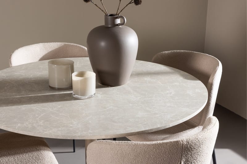 Lycke Matgrupp 110 cm Rund med 4 Modesto stolar - Beige/Beige - Möbler - Bord & matgrupper - Matgrupper