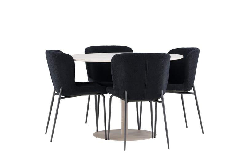 Lycke Matgrupp 110 cm Rund med 4 Modesto stolar - Beige/Svart - Möbler - Bord & matgrupper - Matgrupper