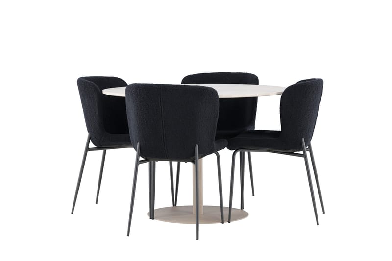 Lycke Matgrupp 110 cm Rund med 4 Modesto stolar - Beige/Svart - Möbler - Bord & matgrupper - Matgrupper