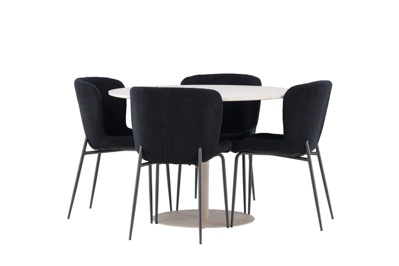Lycke Matgrupp 110 cm Rund med 4 Modesto stolar - Beige/Svart - Möbler - Bord & matgrupper - Matgrupper