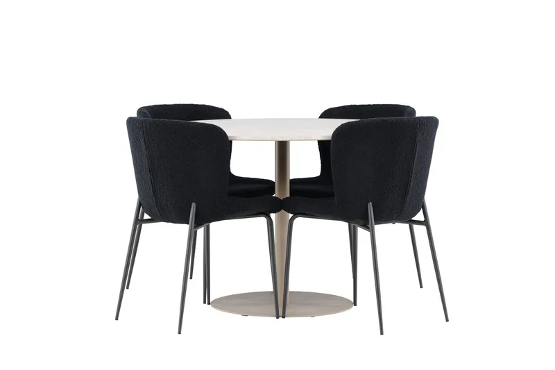 Lycke Matgrupp 110 cm Rund med 4 Modesto stolar, Beige/Svart