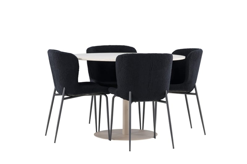 Lycke Matgrupp 110 cm Rund med 4 Modesto stolar - Beige/Svart - Möbler - Bord & matgrupper - Matgrupper