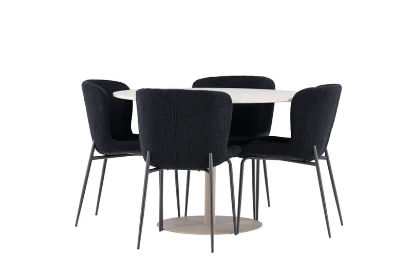 Lycke Matgrupp 110 cm Rund med 4 Modesto stolar - Beige/Svart - Möbler - Bord & matgrupper - Matgrupper