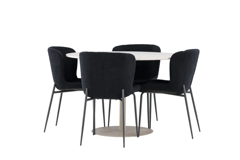 Lycke Matgrupp 110 cm Rund med 4 Modesto stolar - Beige/Svart - Möbler - Bord & matgrupper - Matgrupper