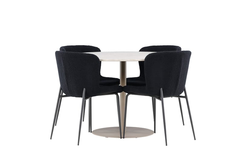Lycke Matgrupp 110 cm Rund med 4 Modesto stolar - Beige/Svart - Möbler - Bord & matgrupper - Matgrupper