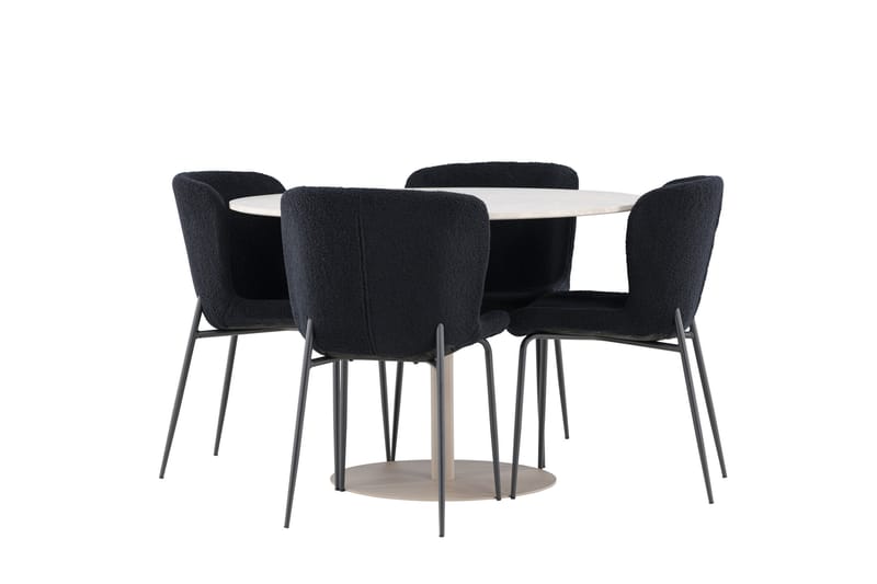 Lycke Matgrupp 110 cm Rund med 4 Modesto stolar - Beige/Svart - Möbler - Bord & matgrupper - Matgrupper
