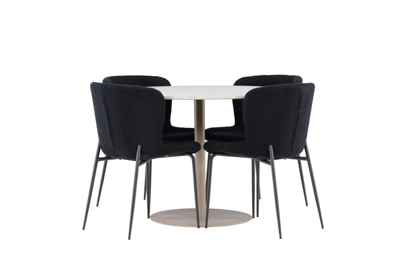 Lycke Matgrupp 110 cm Rund med 4 Modesto stolar - Beige/Svart - Möbler - Bord & matgrupper - Matgrupper