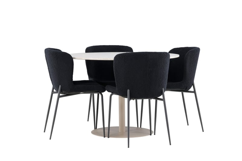Lycke Matgrupp 110 cm Rund med 4 Modesto stolar - Beige/Svart - Möbler - Bord & matgrupper - Matgrupper