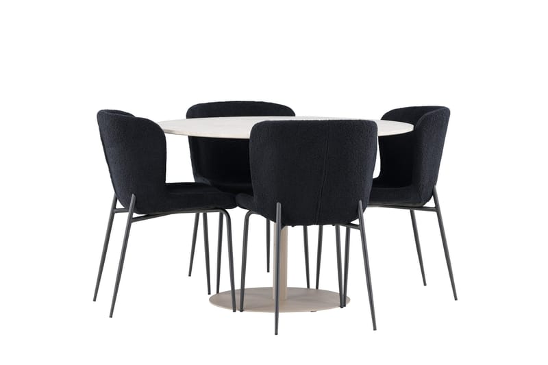 Lycke Matgrupp 110 cm Rund med 4 Modesto stolar - Beige/Svart - Möbler - Bord & matgrupper - Matgrupper