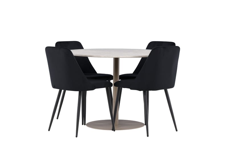Lycke Matgrupp 110 cm Rund med 4 Night stolar - Beige/Svart - Möbler - Bord & matgrupper - Matgrupper
