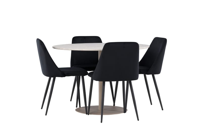 Lycke Matgrupp 110 cm Rund med 4 Night stolar - Beige/Svart - Möbler - Bord & matgrupper - Matgrupper
