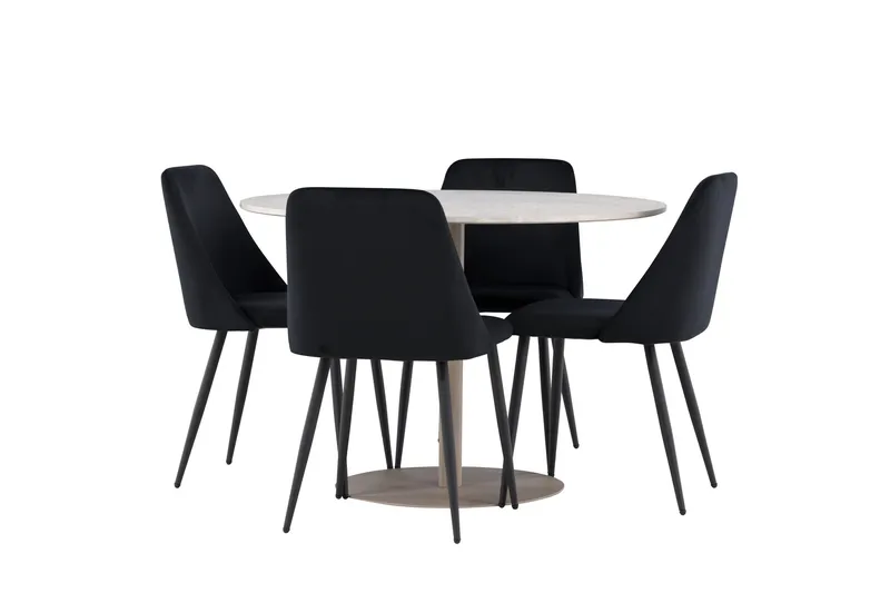 Lycke Matgrupp 110 cm Rund med 4 Night stolar - Beige/Svart - Möbler - Bord & matgrupper - Matgrupper