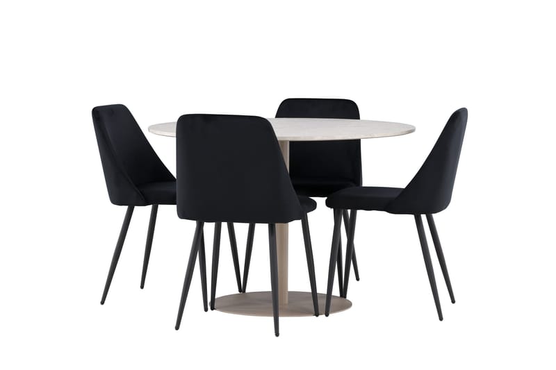 Lycke Matgrupp 110 cm Rund med 4 Night stolar - Beige/Svart - Möbler - Bord & matgrupper - Matgrupper