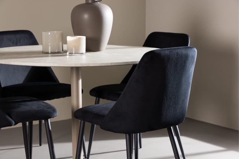 Lycke Matgrupp 110 cm Rund med 4 Night stolar - Beige/Svart - Möbler - Bord & matgrupper - Matgrupper