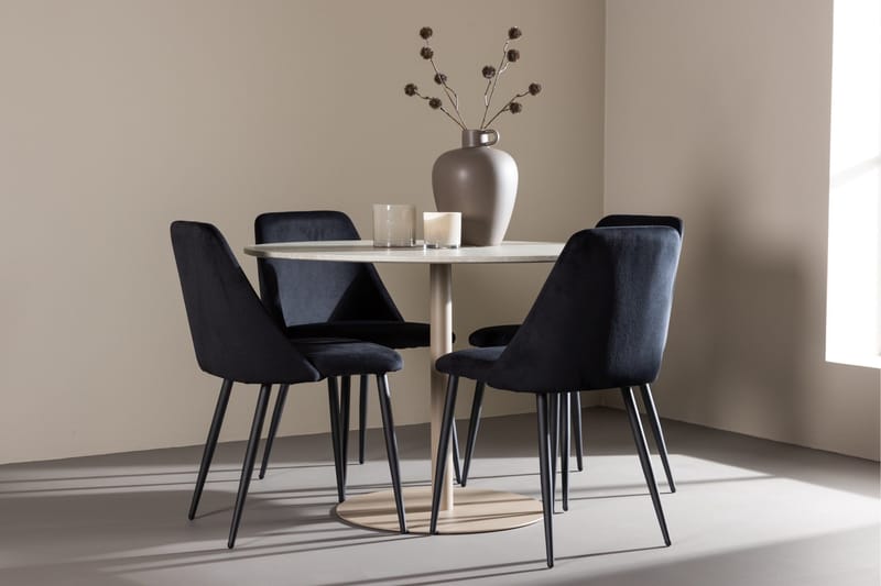 Lycke Matgrupp 110 cm Rund med 4 Night stolar - Beige/Svart - Möbler - Bord & matgrupper - Matgrupper