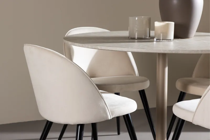 Lycke Matgrupp 110 cm Rund med 4 Velvet stolar - Beige/Beige - Möbler - Bord & matgrupper - Matgrupper
