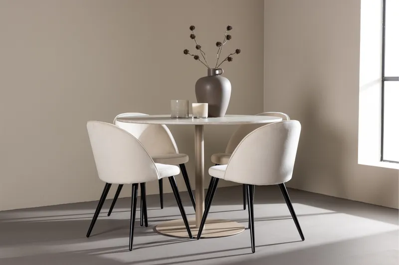 Lycke Matgrupp 110 cm Rund med 4 Velvet stolar - Beige/Beige - Möbler - Bord & matgrupper - Matgrupper