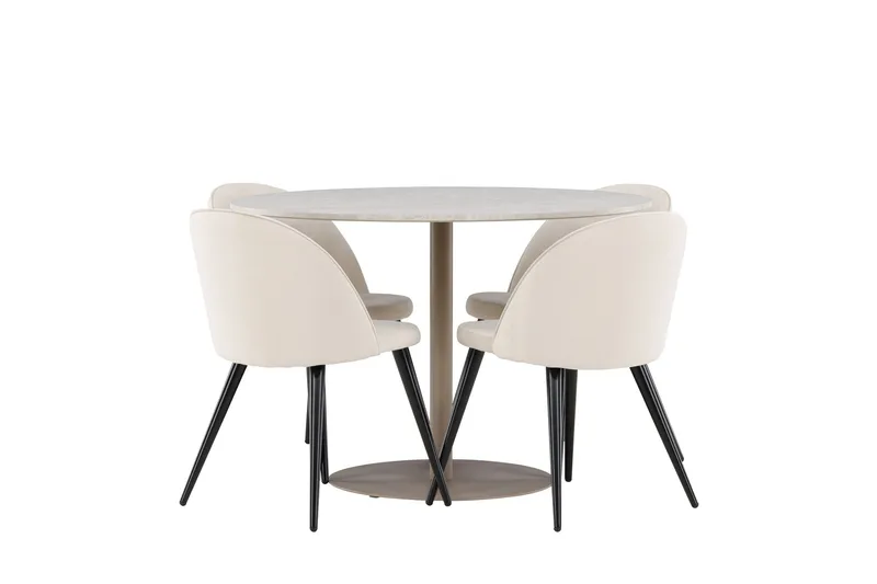 Lycke Matgrupp 110 cm Rund med 4 Velvet stolar - Beige/Beige - Möbler - Bord & matgrupper - Matgrupper