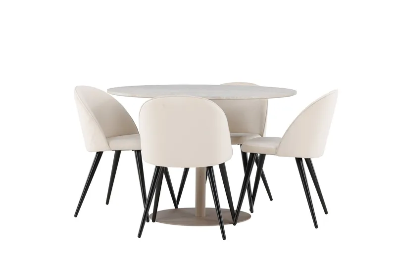 Lycke Matgrupp 110 cm Rund med 4 Velvet stolar - Beige/Beige - Möbler - Bord & matgrupper - Matgrupper