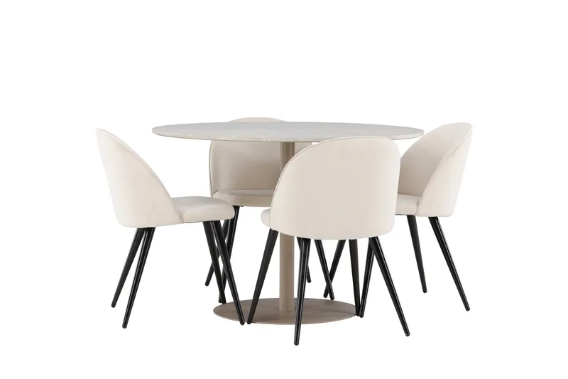 Lycke Matgrupp 110 cm Rund med 4 Velvet stolar - Beige/Beige - Möbler - Bord & matgrupper - Matgrupper