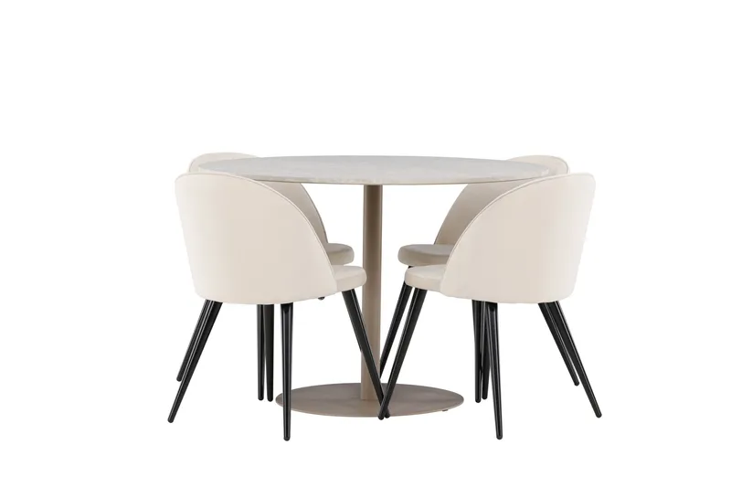 Lycke Matgrupp 110 cm Rund med 4 Velvet stolar - Beige/Beige - Möbler - Bord & matgrupper - Matgrupper
