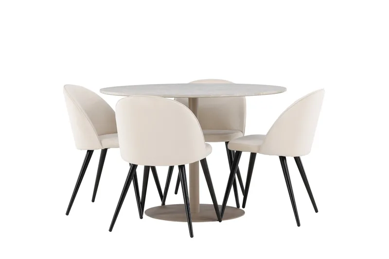 Lycke Matgrupp 110 cm Rund med 4 Velvet stolar - Beige/Beige - Möbler - Bord & matgrupper - Matgrupper