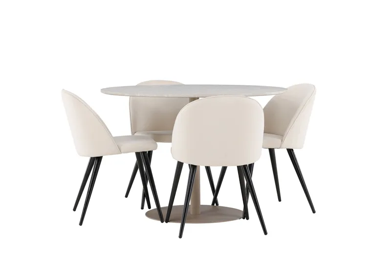 Lycke Matgrupp 110 cm Rund med 4 Velvet stolar - Beige/Beige - Möbler - Bord & matgrupper - Matgrupper