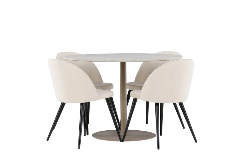 Lycke Matgrupp 110 cm Rund med 4 Velvet stolar - Beige/Beige - Möbler - Bord & matgrupper - Matgrupper