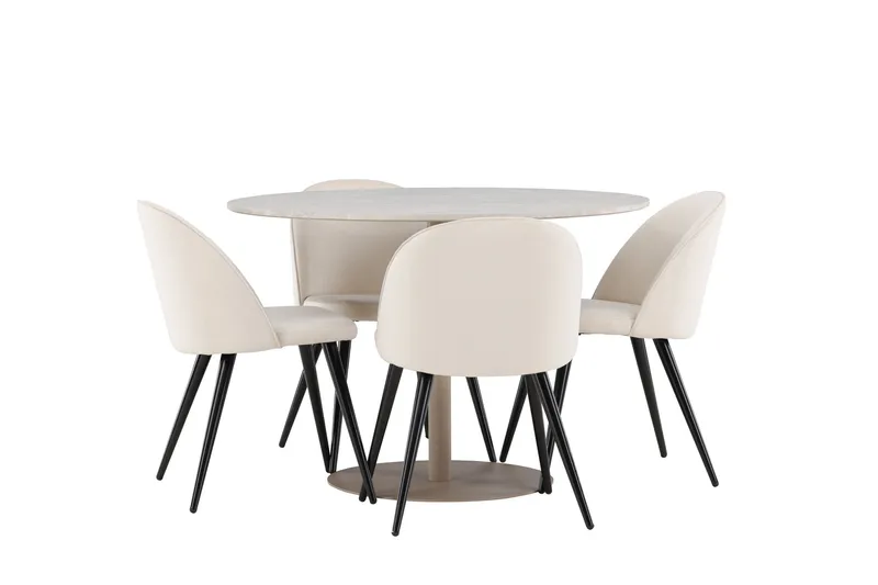 Lycke Matgrupp 110 cm Rund med 4 Velvet stolar - Beige/Beige - Möbler - Bord & matgrupper - Matgrupper