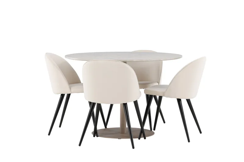 Lycke Matgrupp 110 cm Rund med 4 Velvet stolar - Beige/Beige - Möbler - Bord & matgrupper - Matgrupper