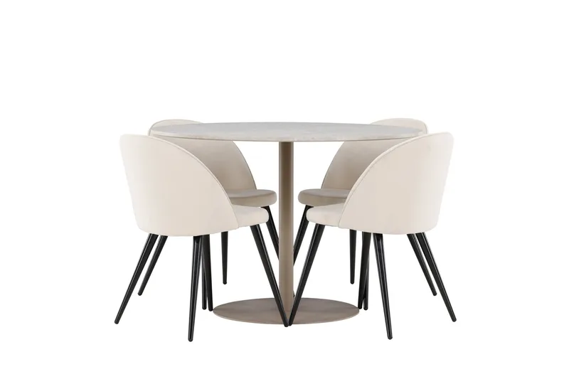 Lycke Matgrupp 110 cm Rund med 4 Velvet stolar - Beige/Beige - Möbler - Bord & matgrupper - Matgrupper