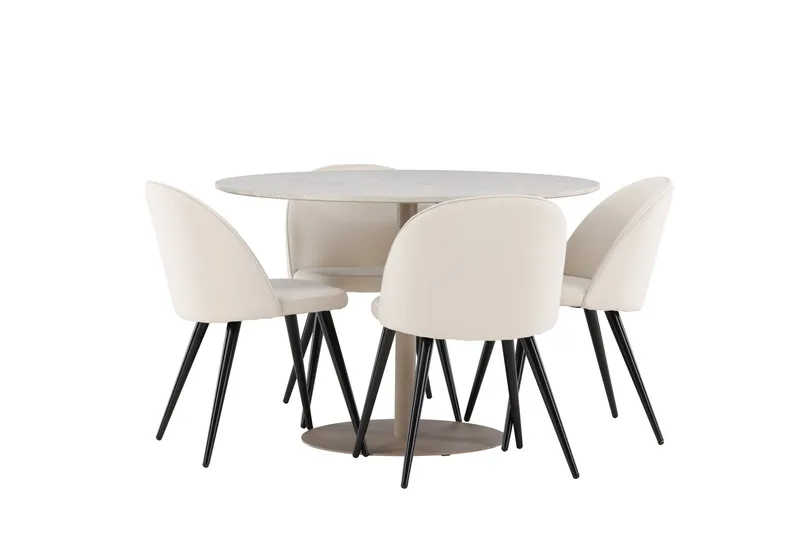 Lycke Matgrupp 110 cm Rund med 4 Velvet stolar - Beige/Beige - Möbler - Bord & matgrupper - Matgrupper