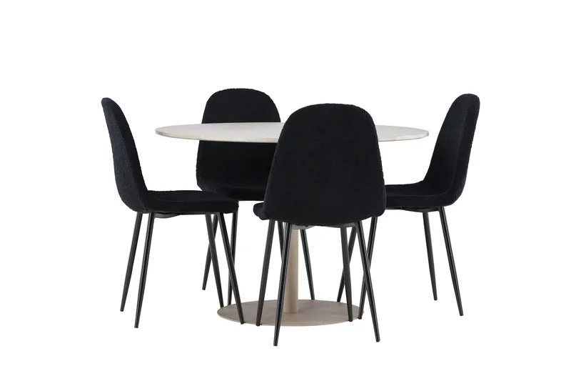 Lycke Matgrupp 110 cm Rund med 4 Polar stolar - Beige/Svart - Möbler - Bord & matgrupper - Matgrupper