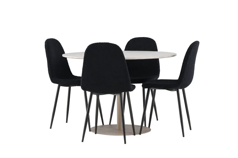 Lycke Matgrupp 110 cm Rund med 4 Polar stolar - Beige/Svart - Möbler - Bord & matgrupper - Matgrupper