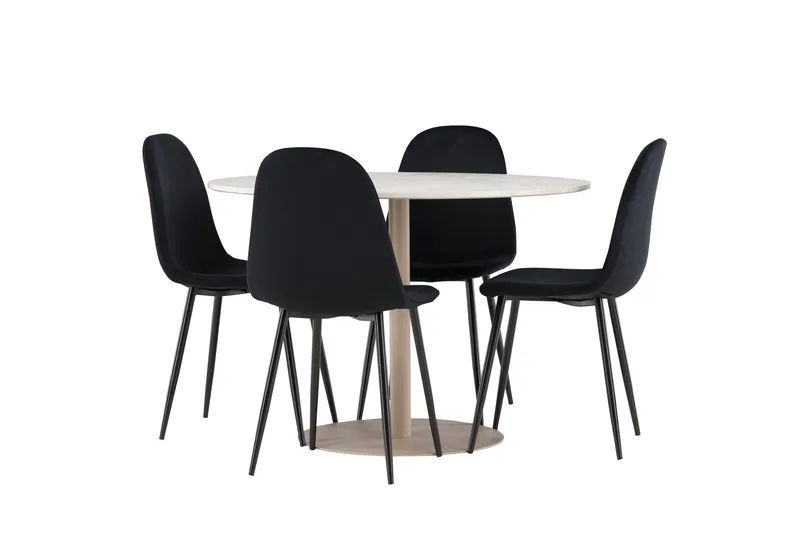 Lycke Matgrupp 110 cm Rund med 4 Polar stolar - Beige/Svart - Möbler - Bord & matgrupper - Matgrupper