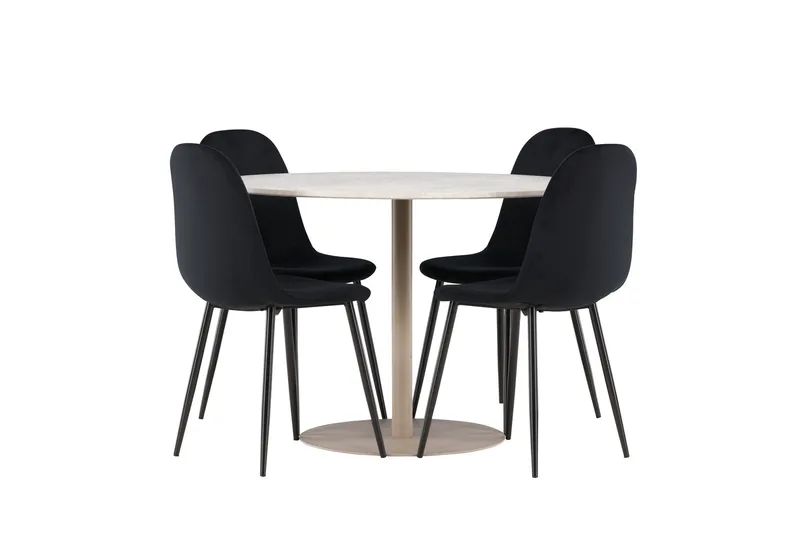 Lycke Matgrupp 110 cm Rund med 4 Polar stolar - Beige/Svart - Möbler - Bord & matgrupper - Matgrupper