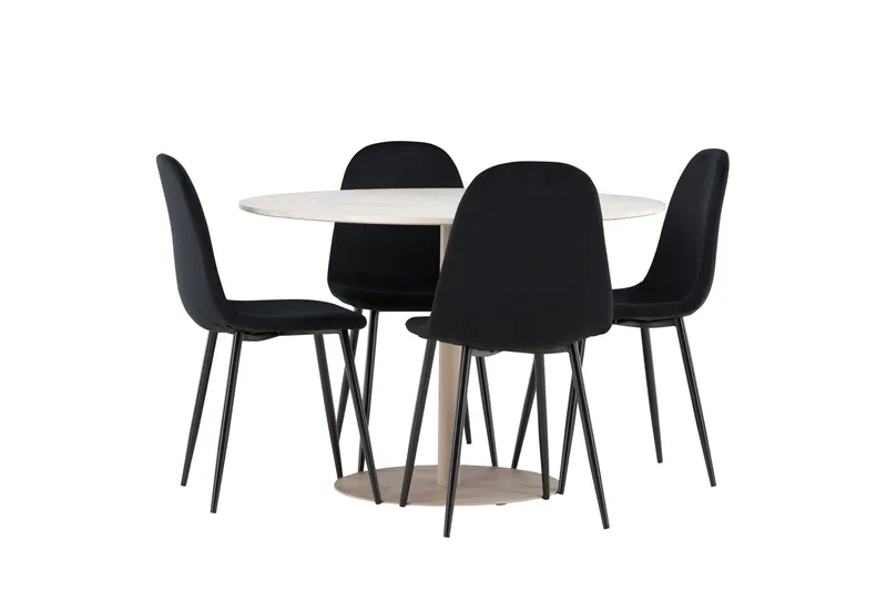 Lycke Matgrupp 110 cm Rund med 4 Polar stolar - Beige/Svart - Möbler - Bord & matgrupper - Matgrupper